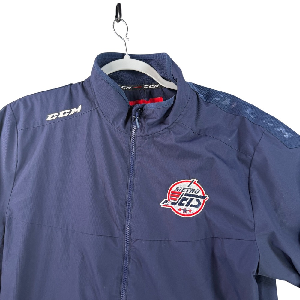 CCM Full Zip Jacket Mens Medium Navy Blue‎ Metro Jets Player Issued Hockey 9919